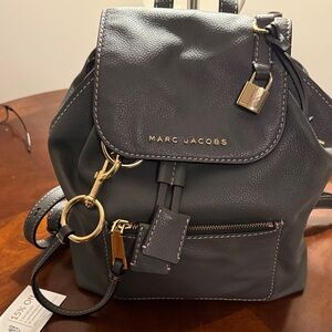 Marc Jacobs Gray Pebbled Leather Backpack with Gold Hardware